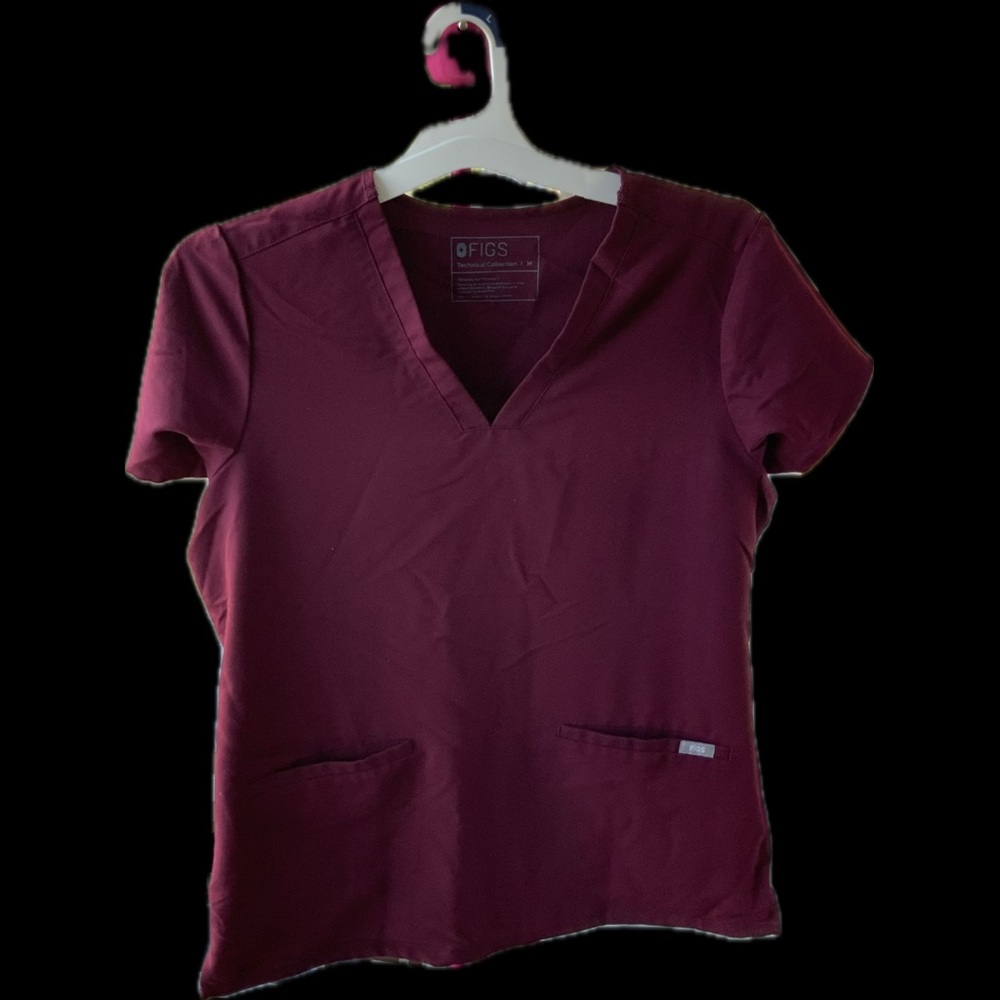 Figs Women's Short Sleeve Maroon Top